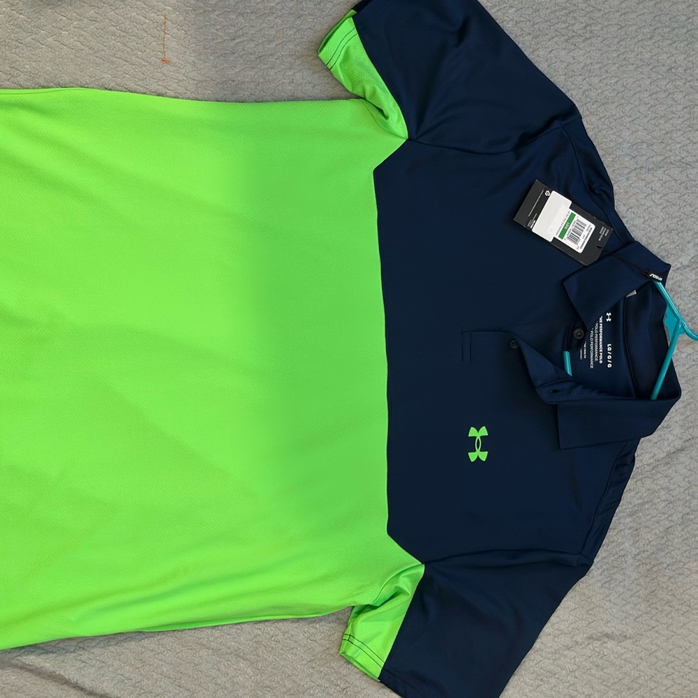 LG Men's Polo Shirt - Navy and Lime